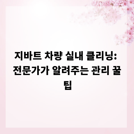 지바트 차량 실내 클리닝: 전문가가 알려주는 관리 꿀팁