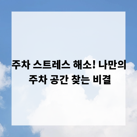 주차 스트레스 해소! 나만의 주차 공간 찾는 비결