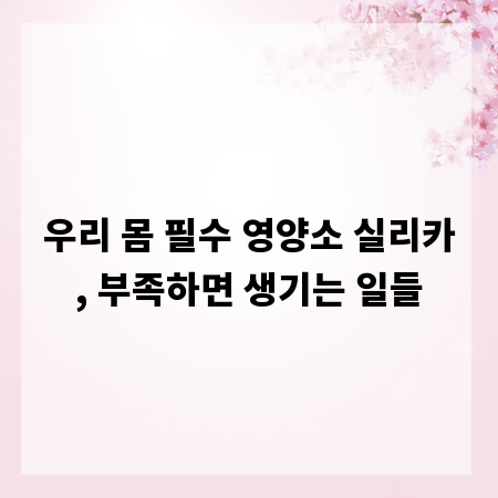 우리 몸 필수 영양소 실리카, 부족하면 생기는 일들