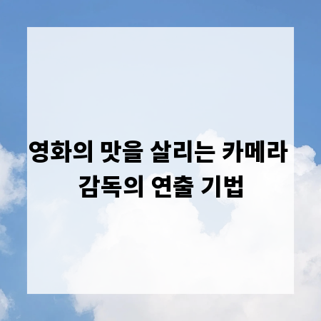 영화의 맛을 살리는 카메라 감독의 연출 기법