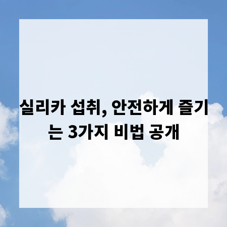 실리카 섭취, 안전하게 즐기는 3가지 비법 공개
