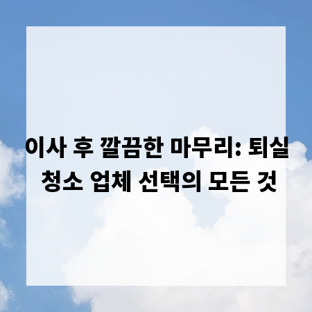 이사 후 깔끔한 마무리: 퇴실 청소 업체 선택의 모든 것