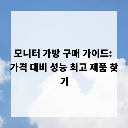 모니터 가방 구매 가이드: 가격 대비 성능 최고 제품 찾기