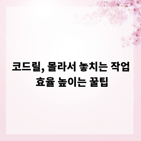 코드릴, 몰라서 놓치는 작업 효율 높이는 꿀팁