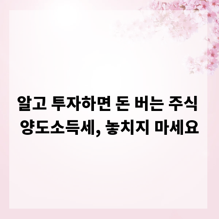 알고 투자하면 돈 버는 주식 양도소득세, 놓치지 마세요