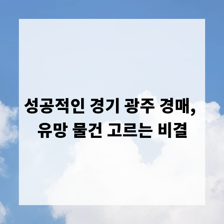 성공적인 경기 광주 경매, 유망 물건 고르는 비결