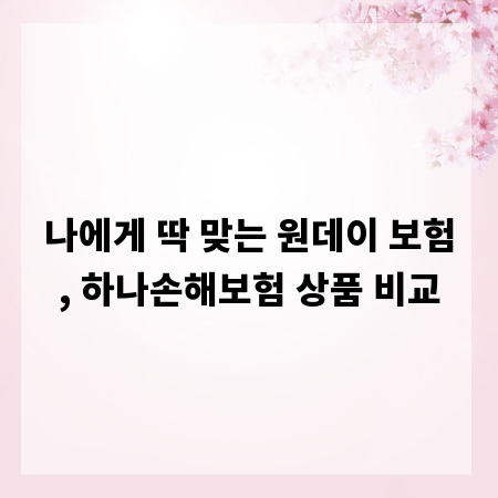 나에게 딱 맞는 원데이 보험, 하나손해보험 상품 비교