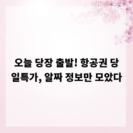 오늘 당장 출발! 항공권 당일특가, 알짜 정보만 모았다