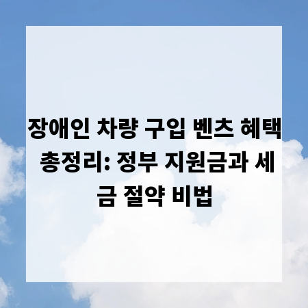 장애인 차량 구입 벤츠 혜택 총정리: 정부 지원금과 세금 절약 비법