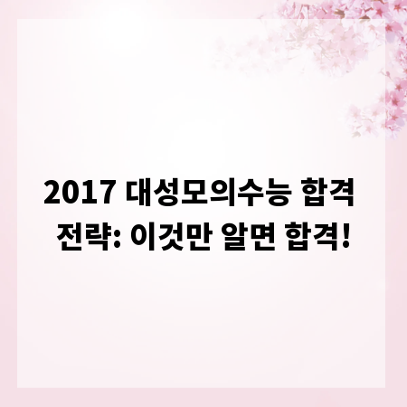 2017 대성모의수능 합격 전략: 이것만 알면 합격!