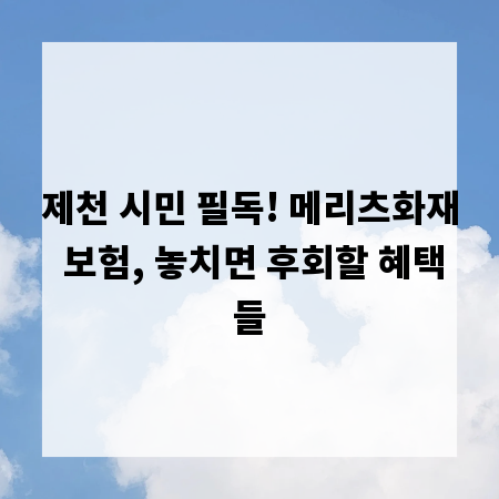 제천 시민 필독! 메리츠화재 보험, 놓치면 후회할 혜택들
