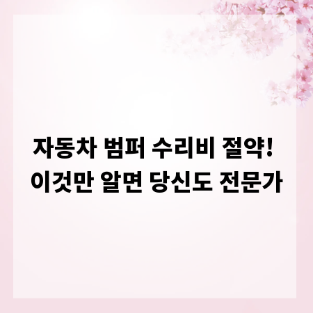 자동차 범퍼 수리비 절약! 이것만 알면 당신도 전문가