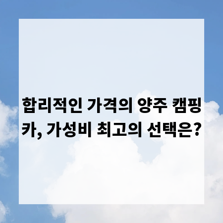 합리적인 가격의 양주 캠핑카, 가성비 최고의 선택은?
